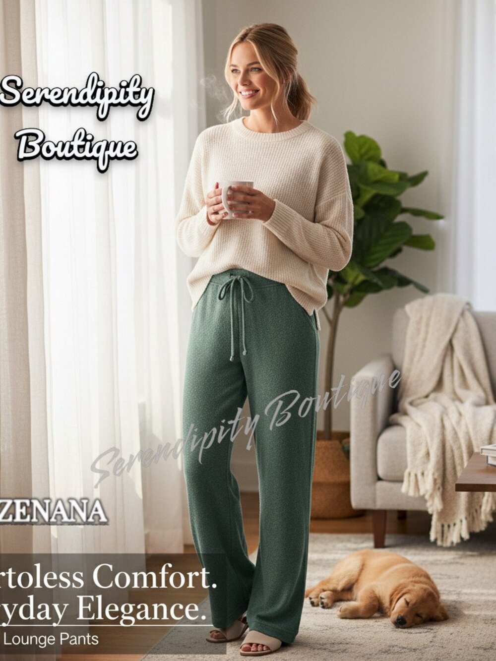 Zenana Uber Soft Lightweight Fleece Ash Jade High Rise Wide Leg Cozy Lounge  Pan - Picture 12 of 13